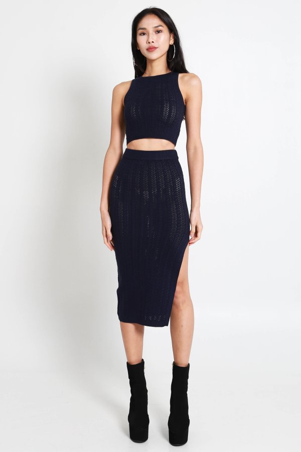 Xandra Racer Tank 2pcs Knit Set (Navy)