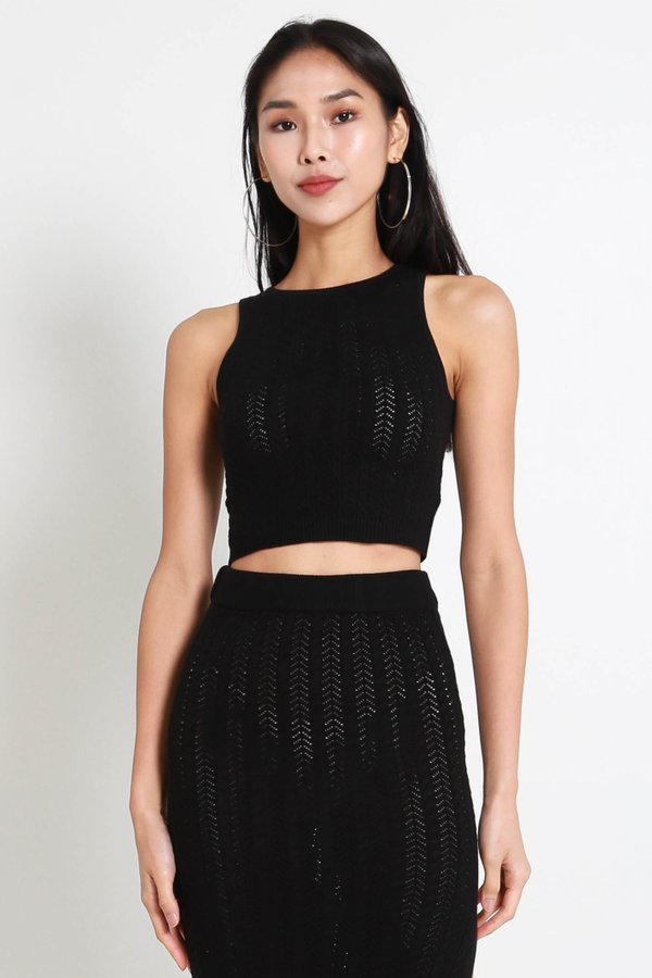 Xandra Racer Tank 2pcs Knit Set (Black)