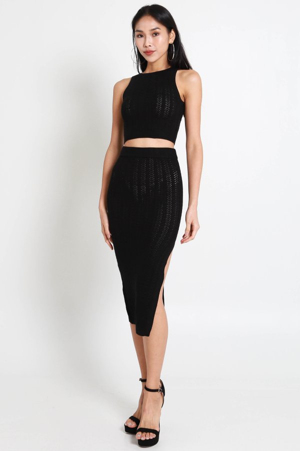 Xandra Racer Tank 2pcs Knit Set (Black)