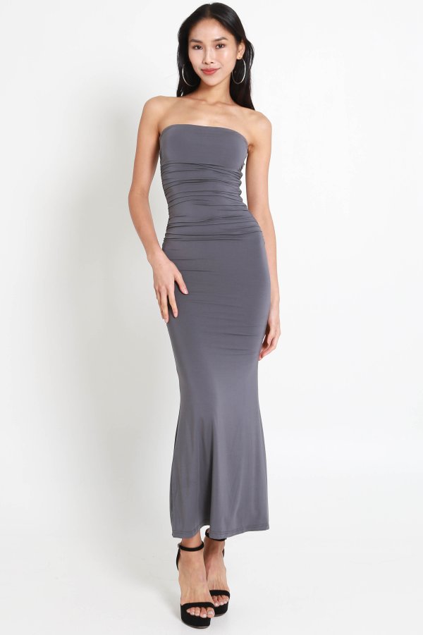 Beth Tube Ruched Midaxi Dress (Gunmetal)