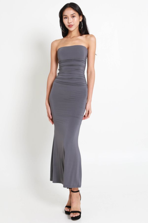 Beth Tube Ruched Midaxi Dress (Gunmetal)