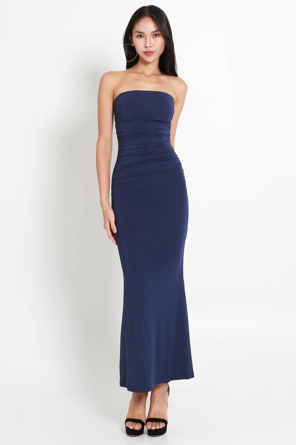 Beth Tube Ruched Midaxi Dress (Navy)