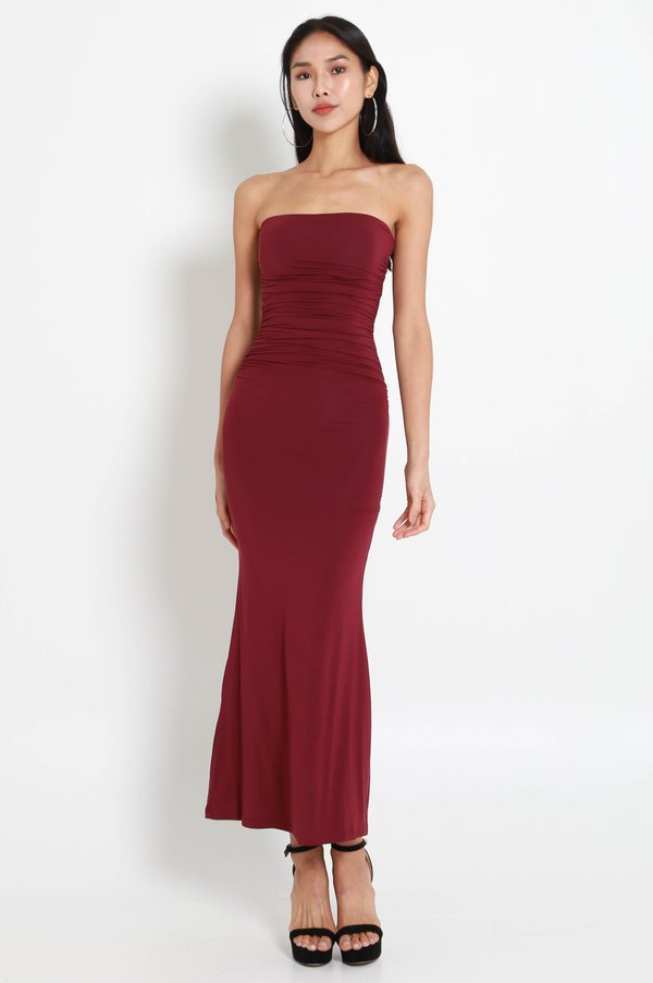 Beth Tube Ruched Midaxi Dress (Wine)