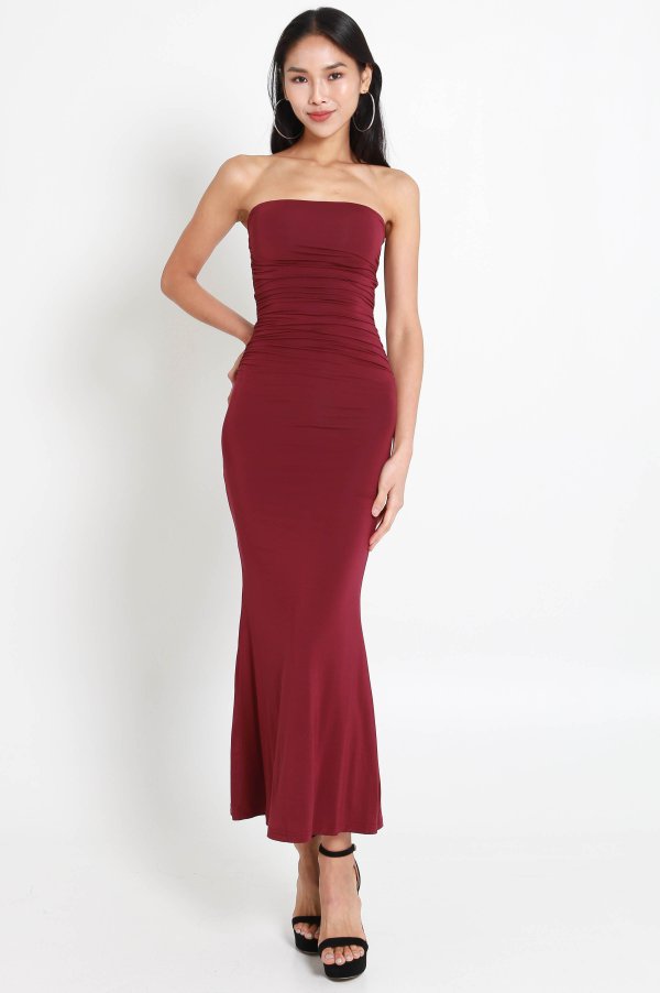Beth Tube Ruched Midaxi Dress (Wine)