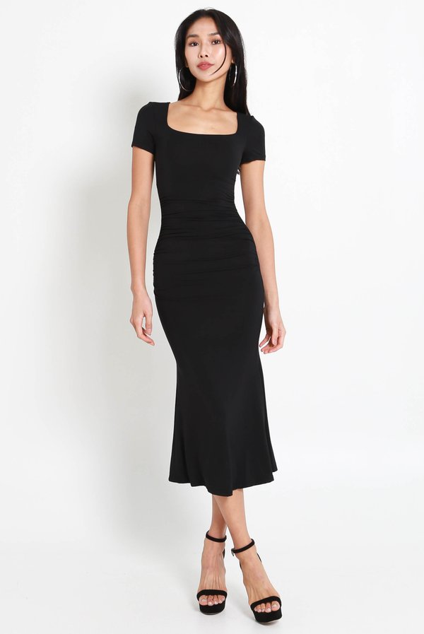Amelia Mermaid Midi Dress (Black)