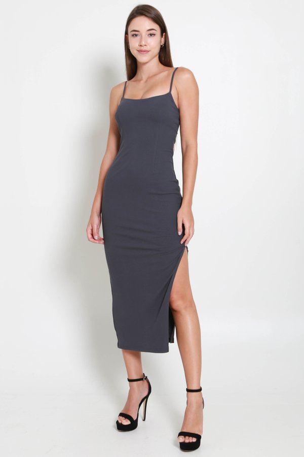 Leanne Classic Midi Dress (Gunmetal)