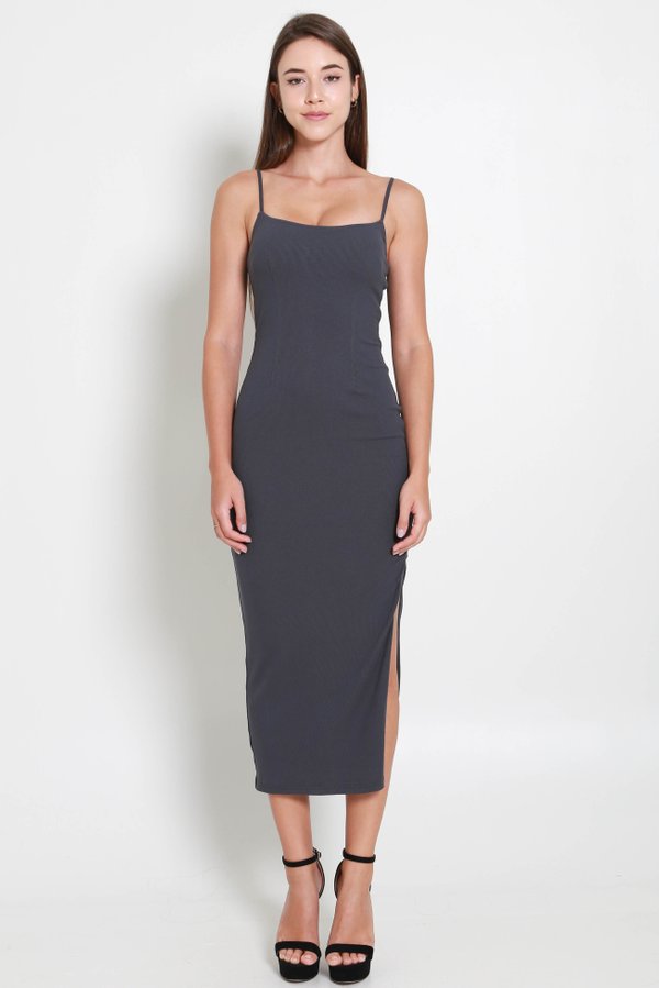 Leanne Classic Midi Dress (Gunmetal)
