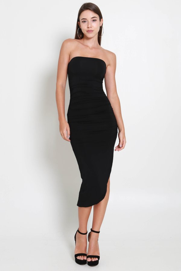 Valentina Asymmetrical Tube Dress (Black)