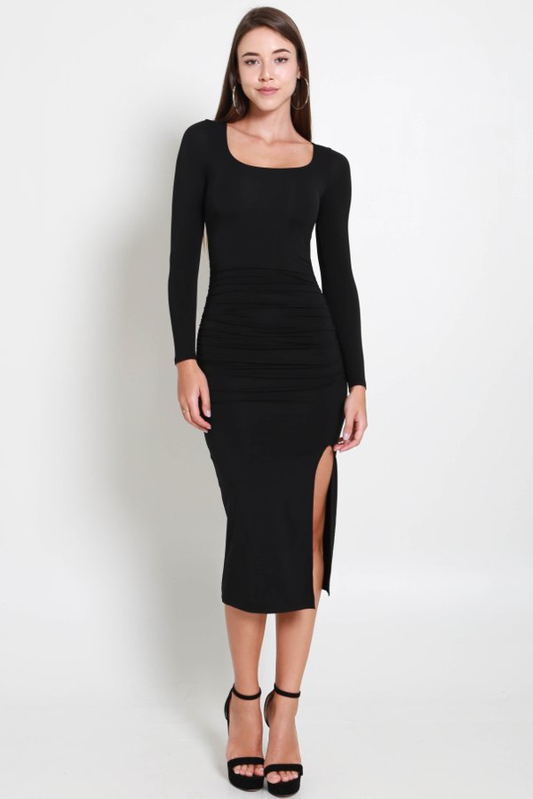 Leith Scoop Neck Long Sleeve Dress (Black)