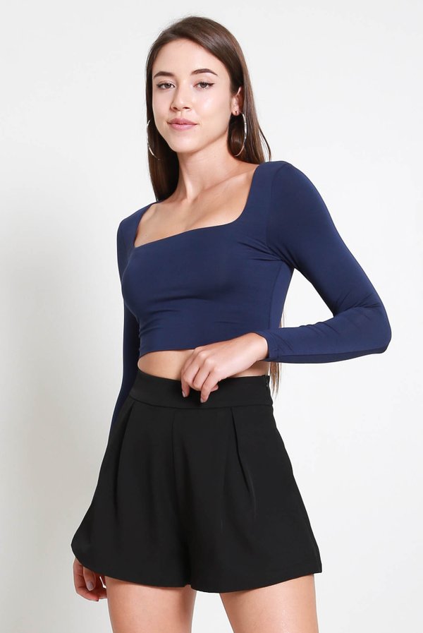 Lily Scoop Neck Long Sleeve Top (Navy)