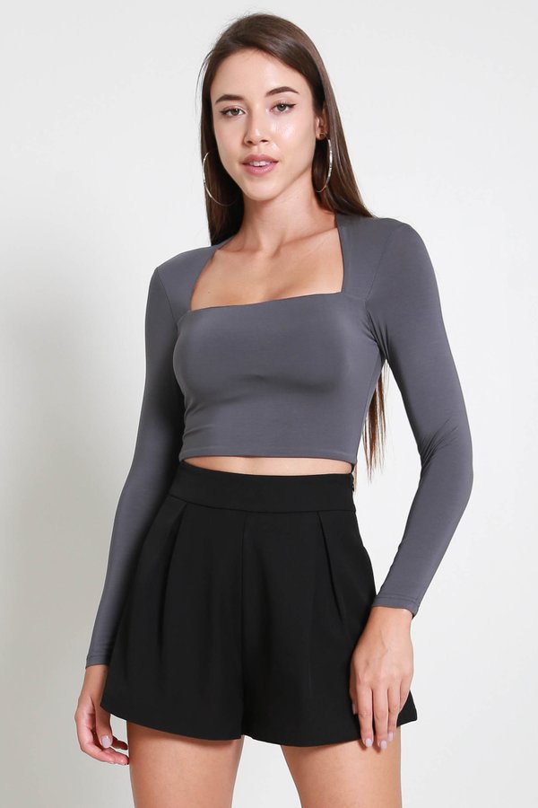 Laila Long Sleeve Top (Gunmetal)
