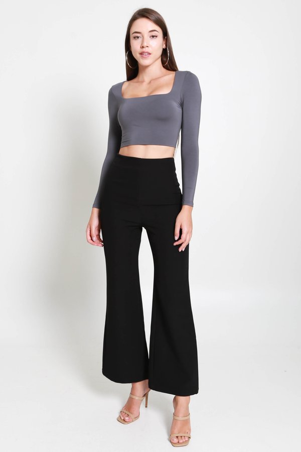 Lily Scoop Neck Long Sleeve Top (Gunmetal)