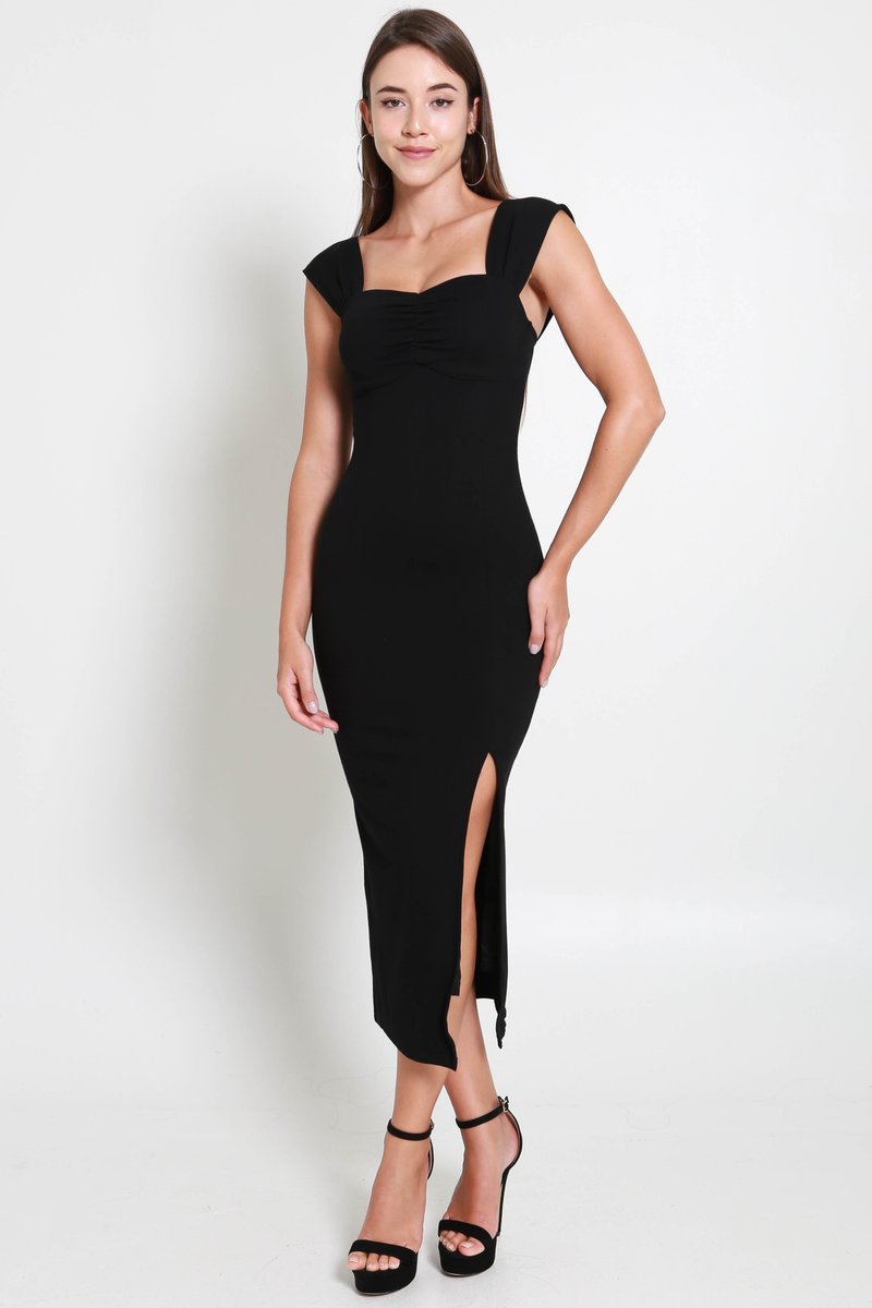 Jodi Sweetheart Ruched Dress (Black) | Carrislabelle