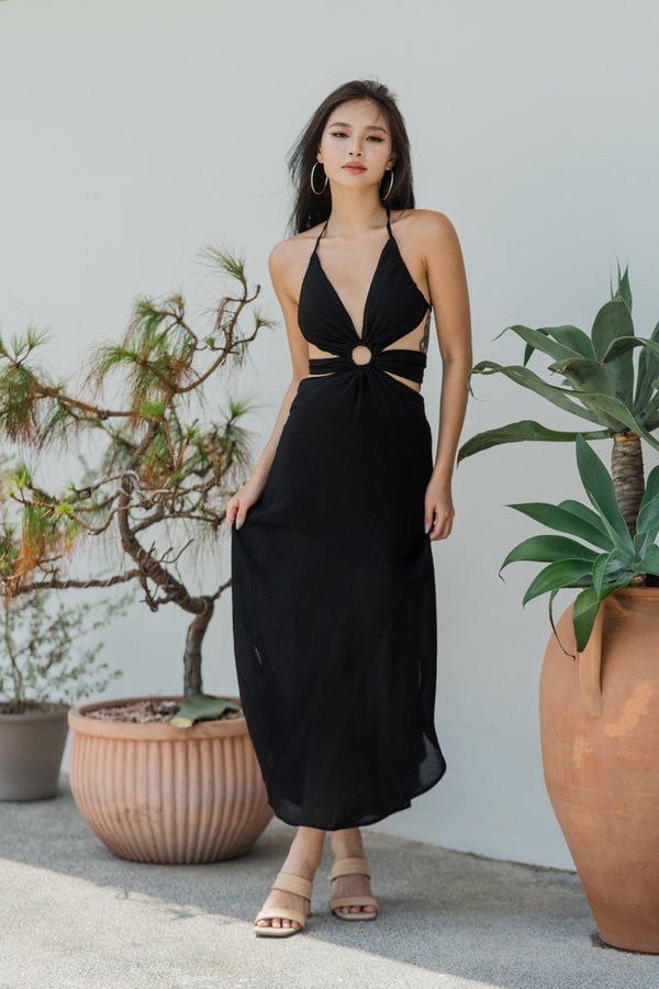 Coral Halter Tie Back Dress (Black) Coral Halter Tie Back Dress (Black)