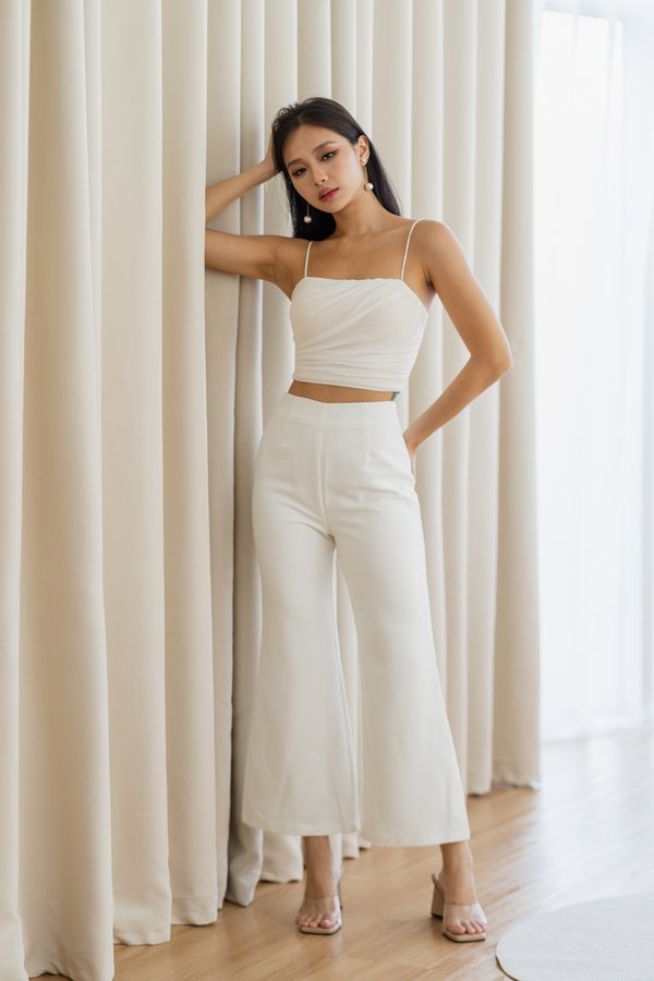 PETITE Carla Bell Bottom Fitted Pants (White)