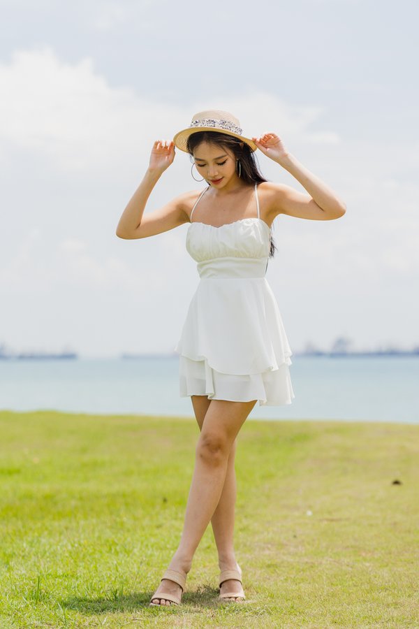 Becky Sweetheart Cross Back Dress (White)