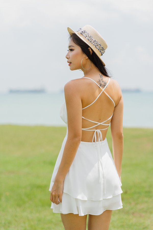 Becky Sweetheart Cross Back Dress (White)