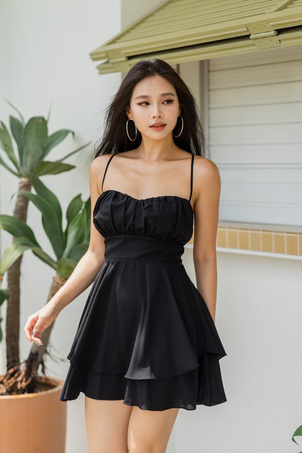 Becky Sweetheart Cross Back Dress (Black)