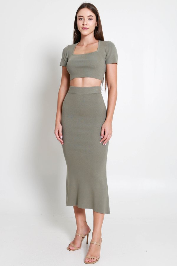 Fendy Mermaid Knit 2Pcs Set (Dusty Sage)