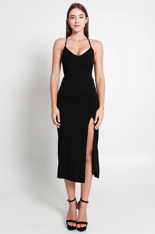 *Luxe* Davonne Tie Back Dress (Black)