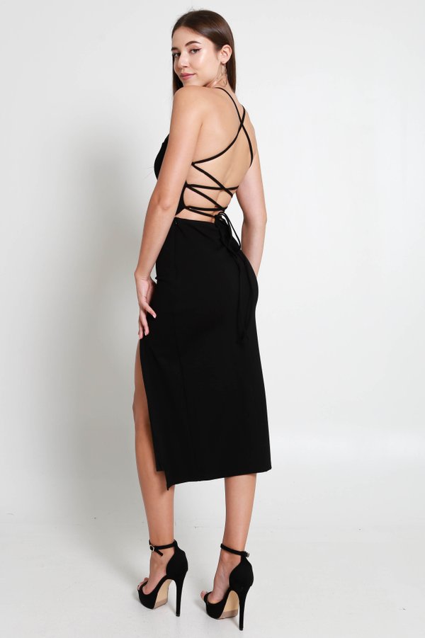 *Luxe* Davonne Tie Back Dress (Black)