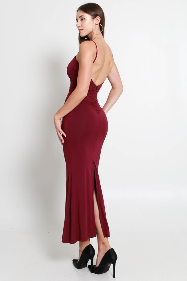 Bertina Low Back Dress (Wine)