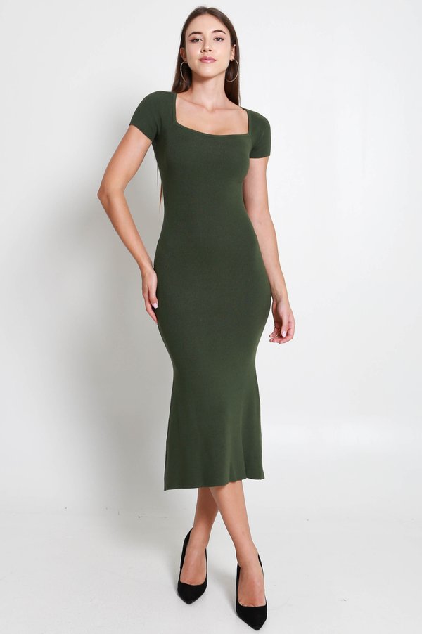 Harrell Knit Mermaid Dress (Olive)