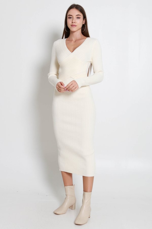 Gail Wrap Knit Midaxi Dress (Ivory)