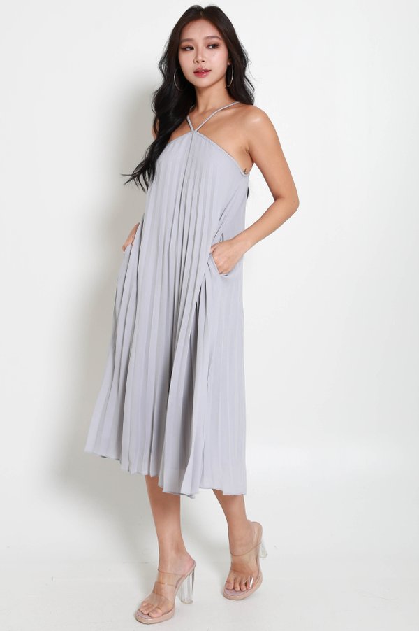 Gisela Halter Pleated Dress (Grey)