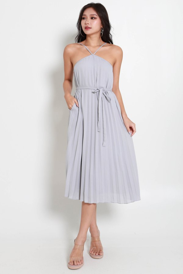 Gisela Halter Pleated Dress (Grey)