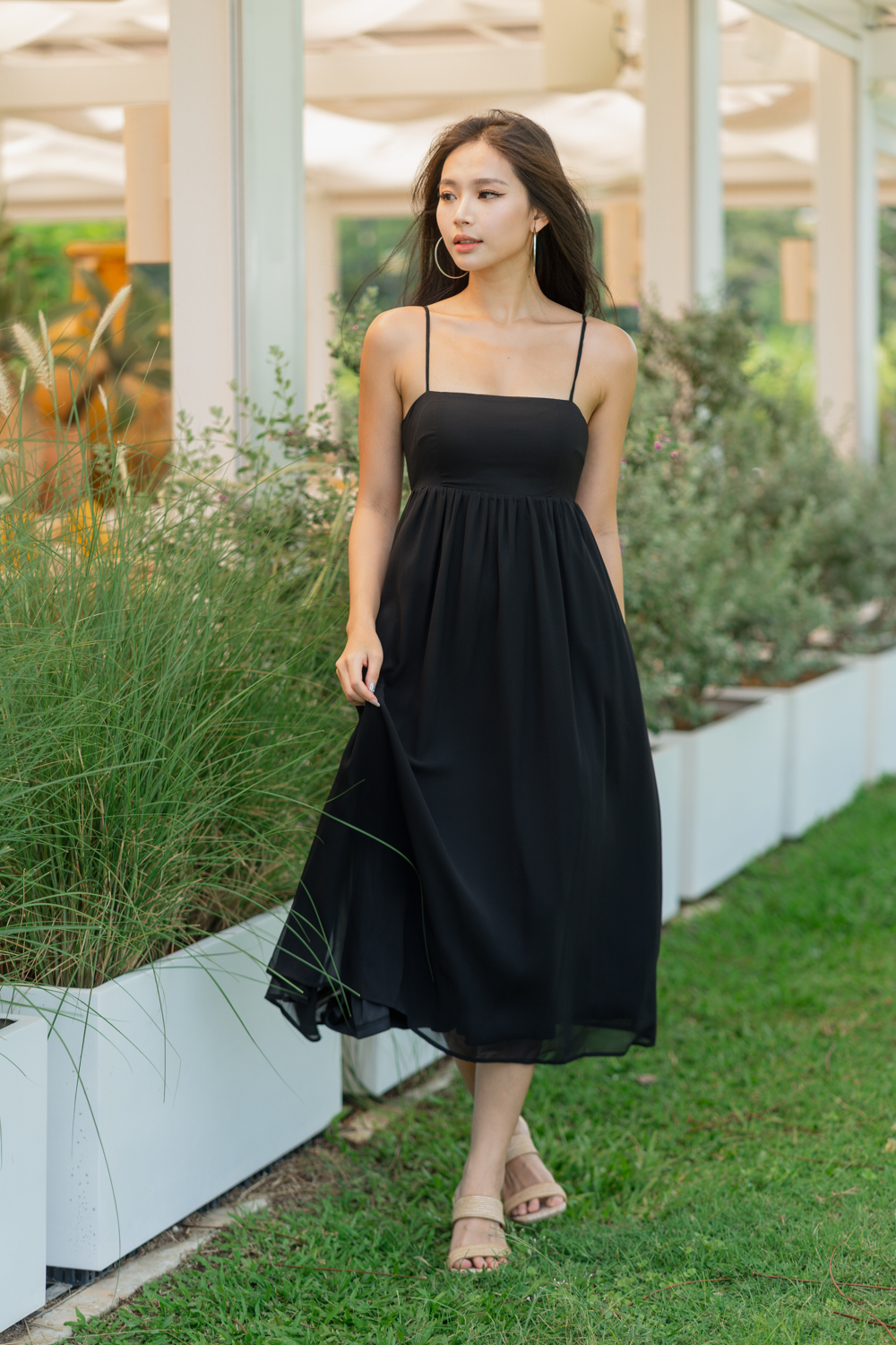 Ella Tie Back Ribbon Midi Dress (Black) | Carrislabelle