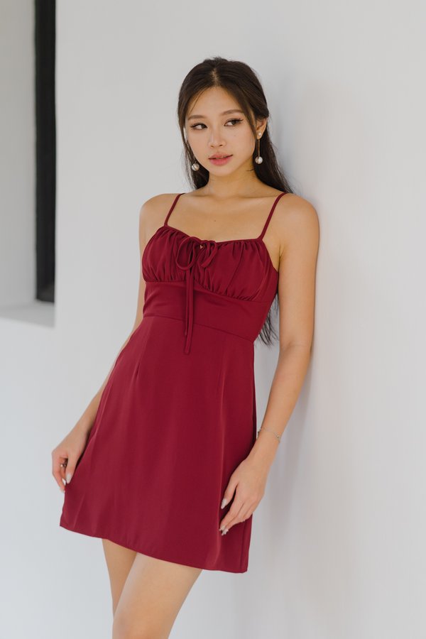 Berlin Ribbon Tie Dress (Maroon)