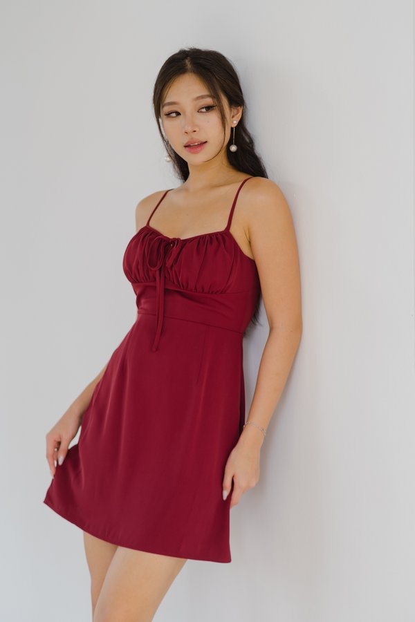 Berlin Ribbon Tie Dress (Maroon)