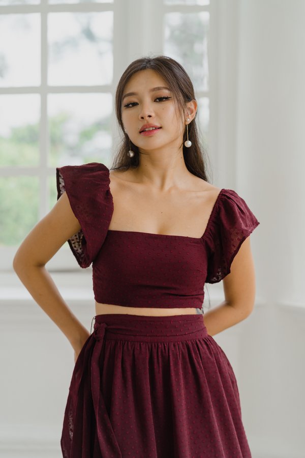 Katniss Swiss Dot Top (Maroon)