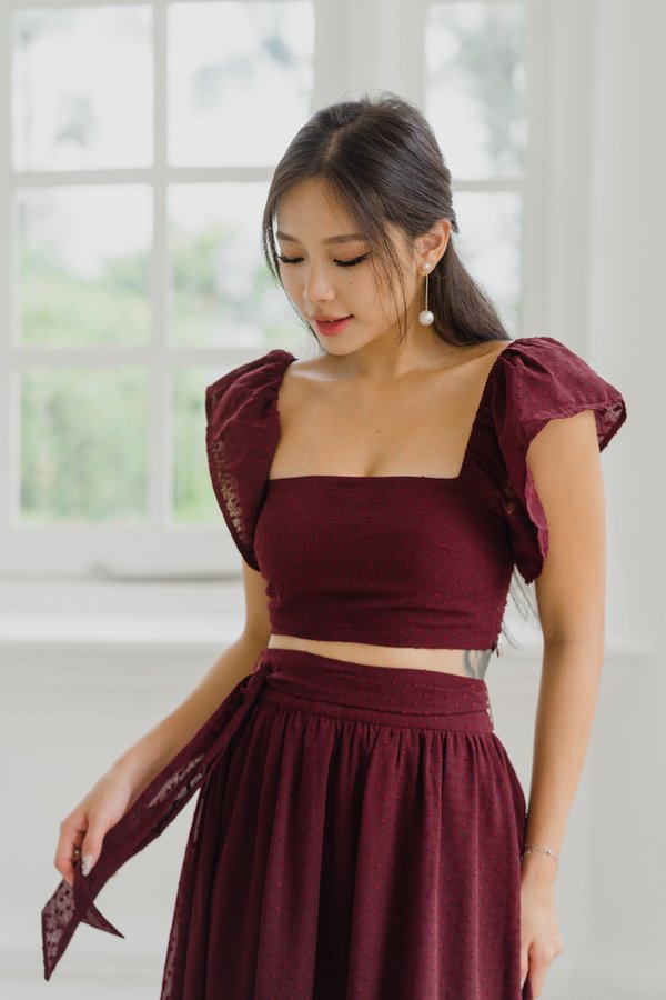 Katniss Swiss Dot Top (Maroon)