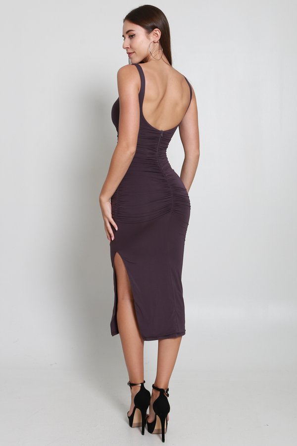 Ophelia V Neck Ruched Dress (Royal Purple)