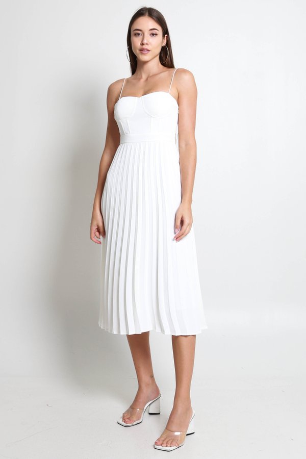 Lydia Bustier Pleated Dress (White)