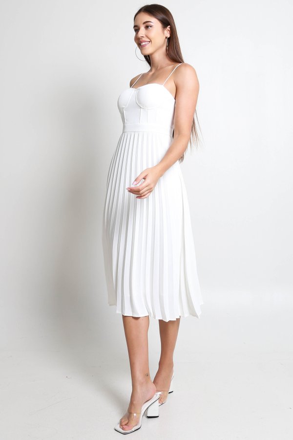 Lydia Bustier Pleated Dress (White)