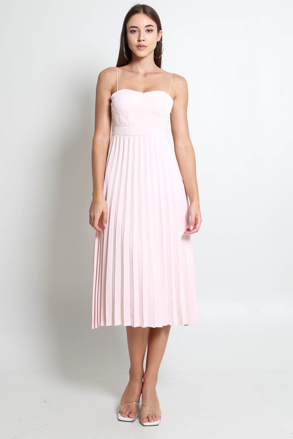 Lydia Bustier Pleated Dress (Baby Pink)