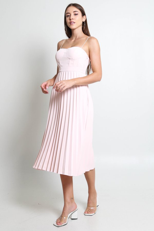 Lydia Bustier Pleated Dress (Baby Pink)