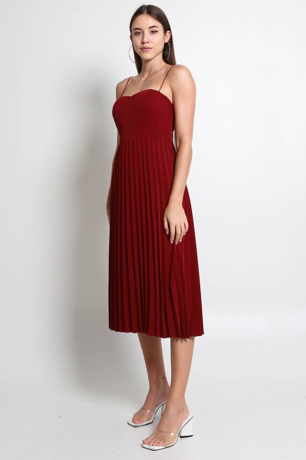 Lydia Bustier Pleated Dress (Maroon) Lydia Bustier Pleated Dress (Maroon)