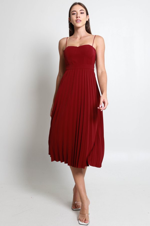 Lydia Bustier Pleated Dress (Maroon) Lydia Bustier Pleated Dress (Maroon)