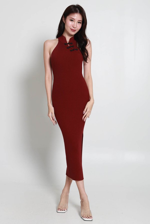 Yue Slit Knit Qipao (Maroon)