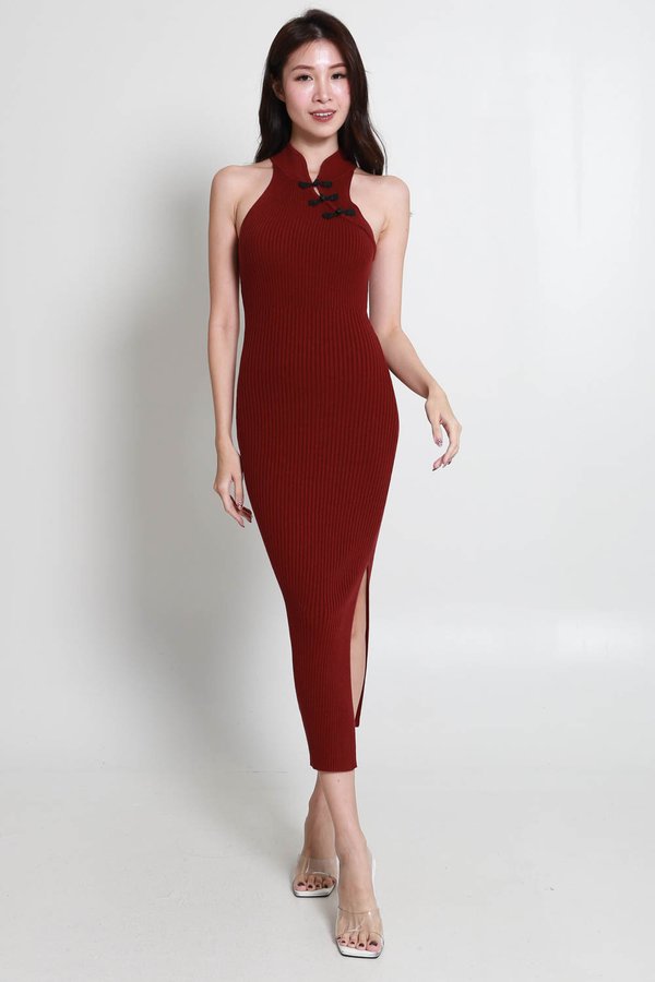 Yue Slit Knit Qipao (Maroon)