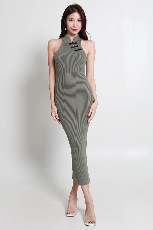 Yue Slit Knit Qipao (Jade Green)