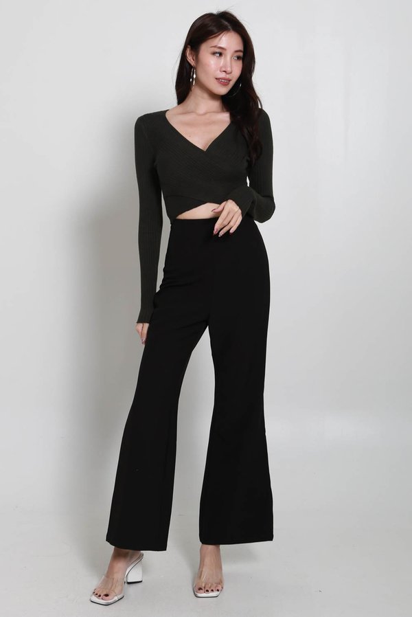 Avri Wrap Knit Top (Dark Olive)