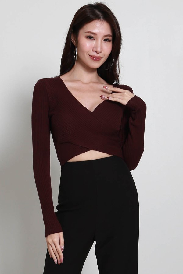 Avri Wrap Knit Top (Black Raspberry) 
