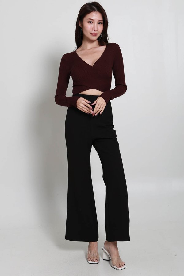 Avri Wrap Knit Top (Black Raspberry) 