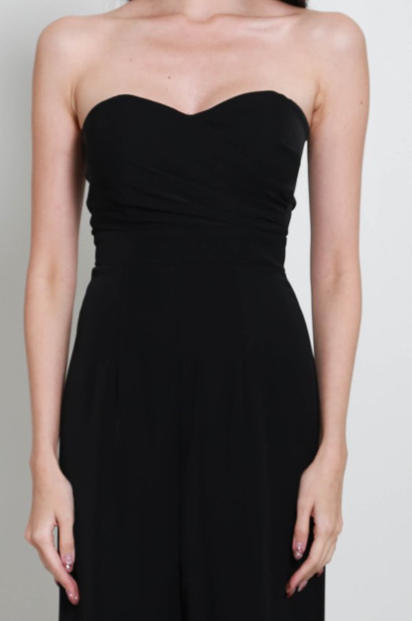 Densy Sweetheart Ruched Jumpsuit (Black)