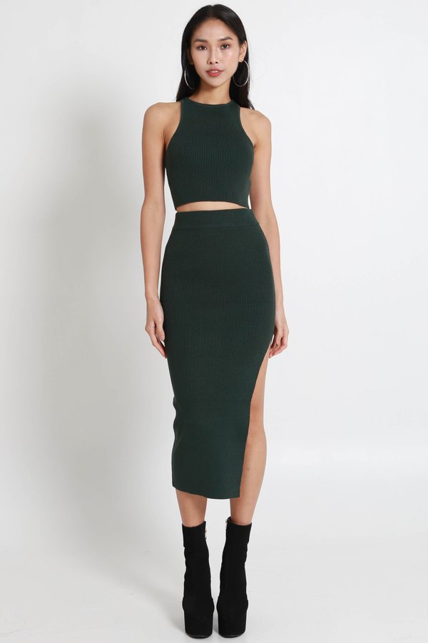 Xela Racer Tank 2Pcs Knit Set (Forest Green)